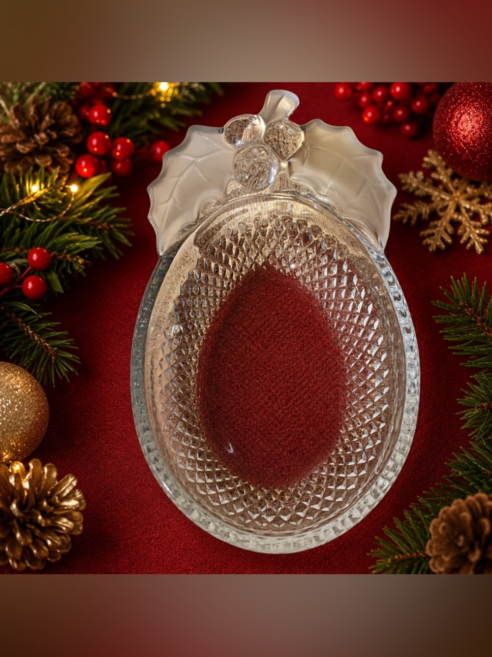 🔍 Vintage Studio Nova Japan Cut Glass Crystal Holly Candy Dish Bowl